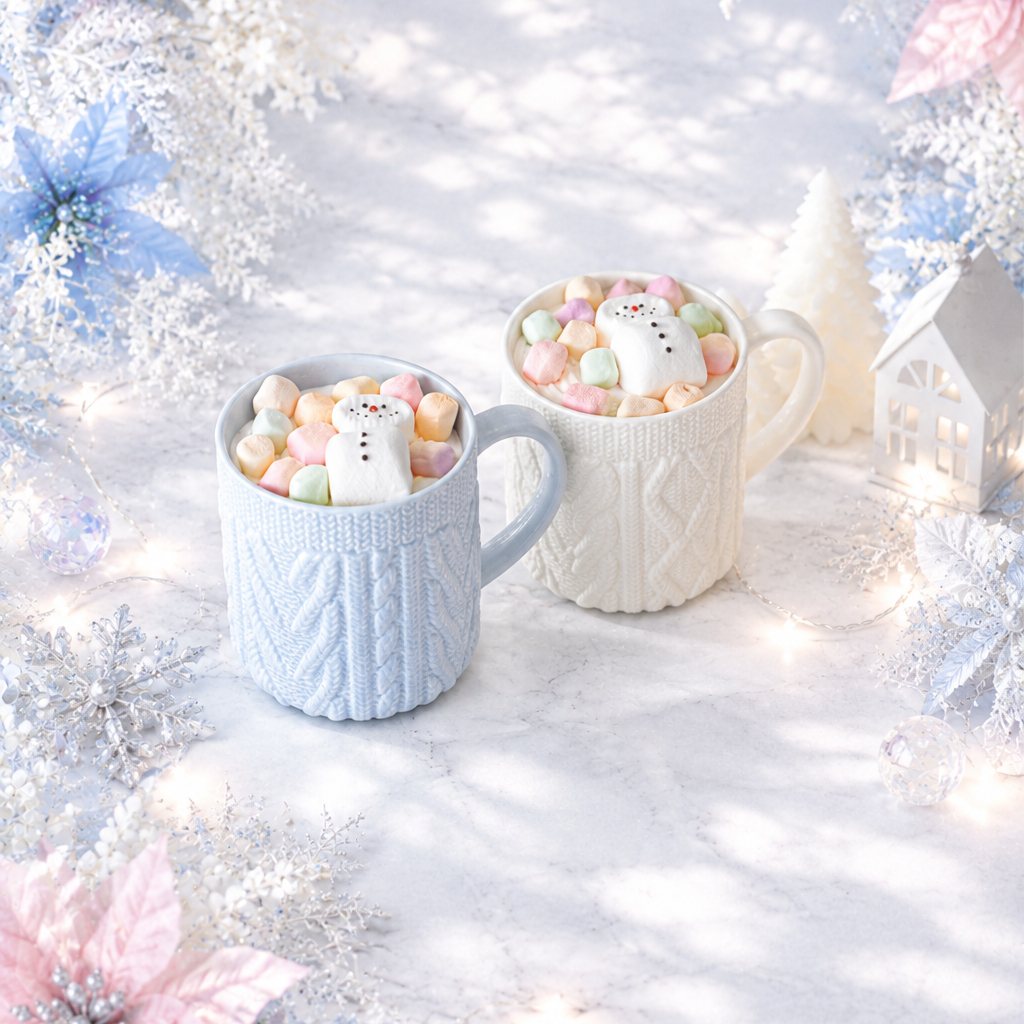 Snow Town Christmas Afternoon Tea with Snowman Pastel White Mocha